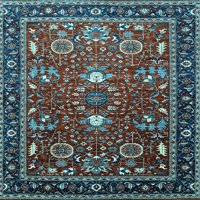 Square Machine Washable Oriental Light Blue Industrial Rug, wshurb1491lblu