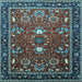 Square Machine Washable Oriental Light Blue Industrial Rug, wshurb1491lblu