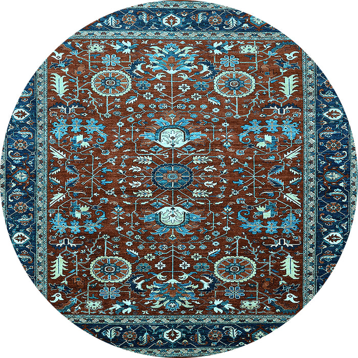 Round Machine Washable Oriental Light Blue Industrial Rug, wshurb1491lblu