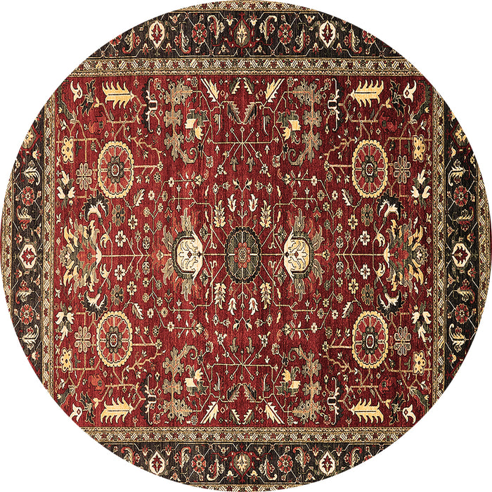 Round Machine Washable Oriental Brown Industrial Rug, wshurb1491brn