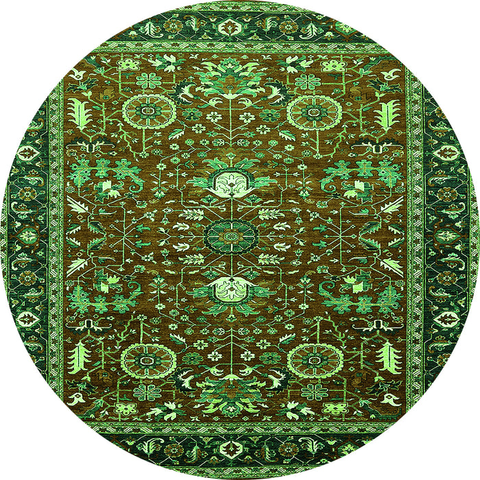 Round Machine Washable Oriental Green Industrial Area Rugs, wshurb1491grn