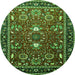 Round Machine Washable Oriental Green Industrial Area Rugs, wshurb1491grn