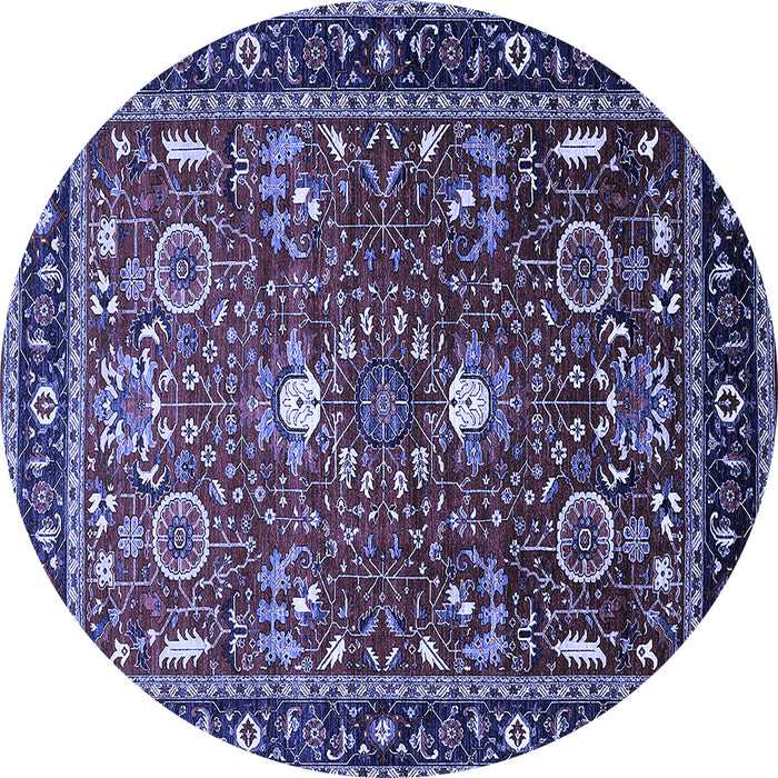Round Machine Washable Oriental Blue Industrial Rug, wshurb1491blu