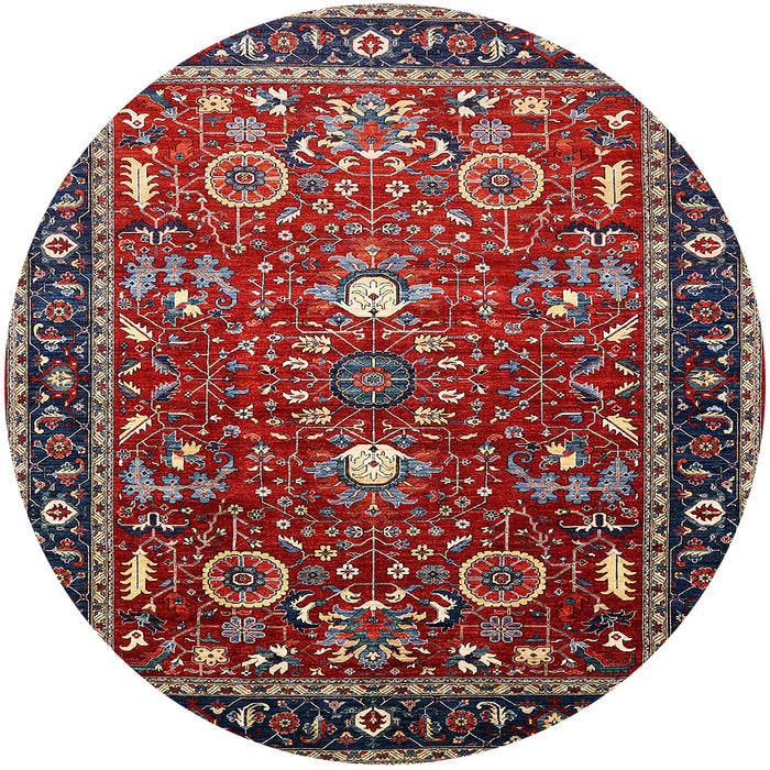 Round Mid-Century Modern Cranberry Red Oriental Rug, urb1491