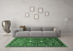 Machine Washable Oriental Emerald Green Industrial Area Rugs in a Living Room,, wshurb1491emgrn