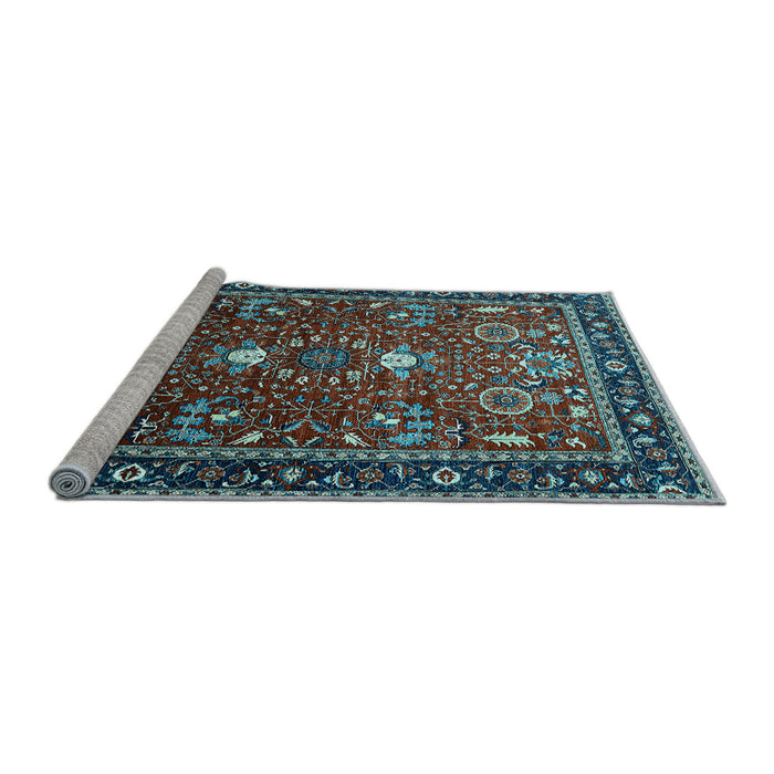 Sideview of Machine Washable Oriental Light Blue Industrial Rug, wshurb1491lblu