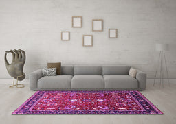 Machine Washable Oriental Pink Industrial Rug in a Living Room, wshurb1491pnk