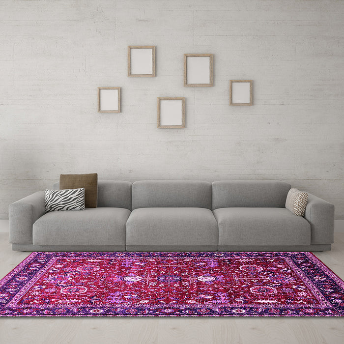 Machine Washable Oriental Pink Industrial Rug in a Living Room, wshurb1491pnk