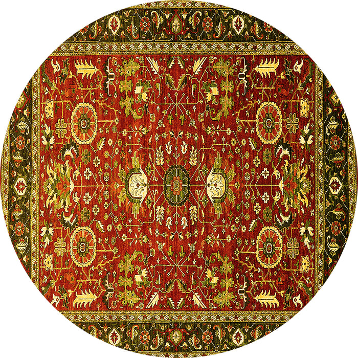 Round Oriental Yellow Industrial Rug, urb1491yw