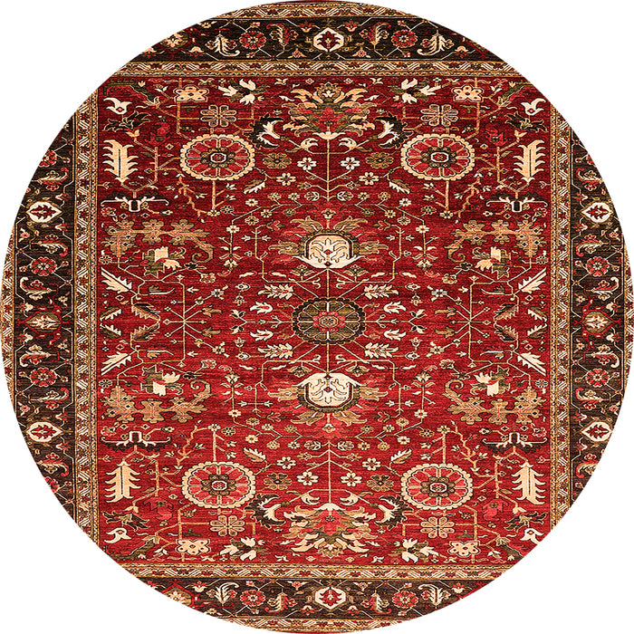 Round Machine Washable Oriental Orange Industrial Area Rugs, wshurb1491org