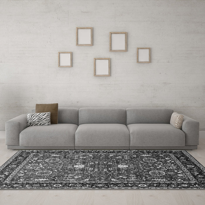 Machine Washable Oriental Gray Industrial Rug in a Living Room,, wshurb1491gry