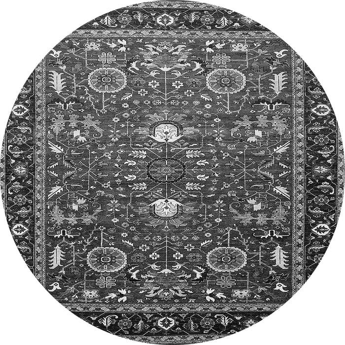 Round Machine Washable Oriental Gray Industrial Rug, wshurb1491gry