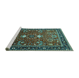 Sideview of Machine Washable Oriental Turquoise Industrial Area Rugs, wshurb1491turq