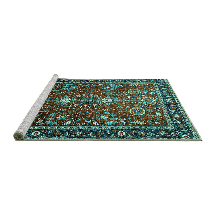 Sideview of Machine Washable Oriental Turquoise Industrial Area Rugs, wshurb1491turq