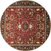 Round Oriental Brown Industrial Rug, urb1491brn