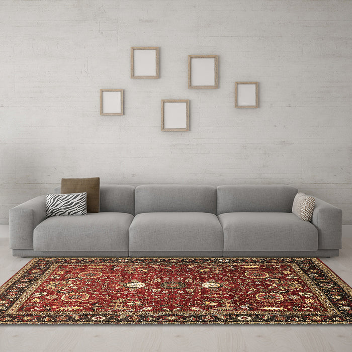 Machine Washable Oriental Brown Industrial Rug in a Living Room,, wshurb1491brn