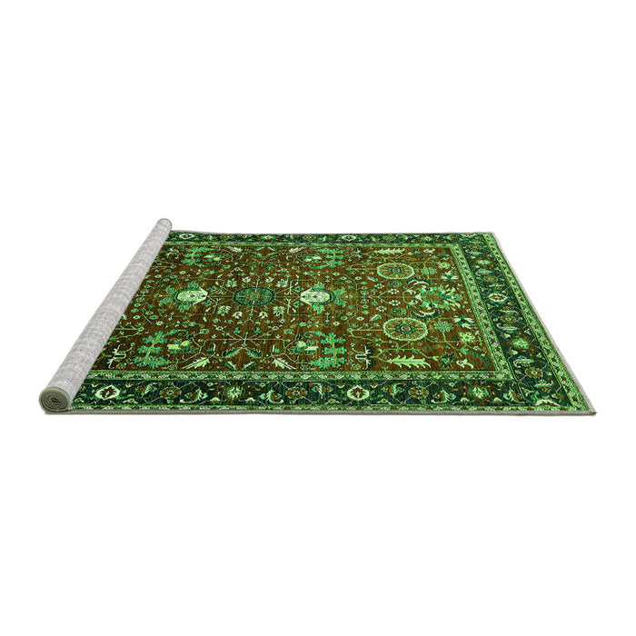 Sideview of Machine Washable Oriental Green Industrial Area Rugs, wshurb1491grn
