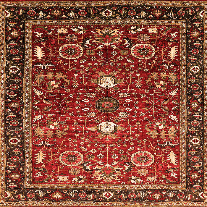 Square Machine Washable Oriental Orange Industrial Area Rugs, wshurb1491org