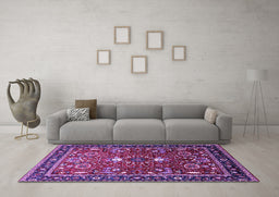 Machine Washable Oriental Purple Industrial Area Rugs in a Living Room, wshurb1491pur