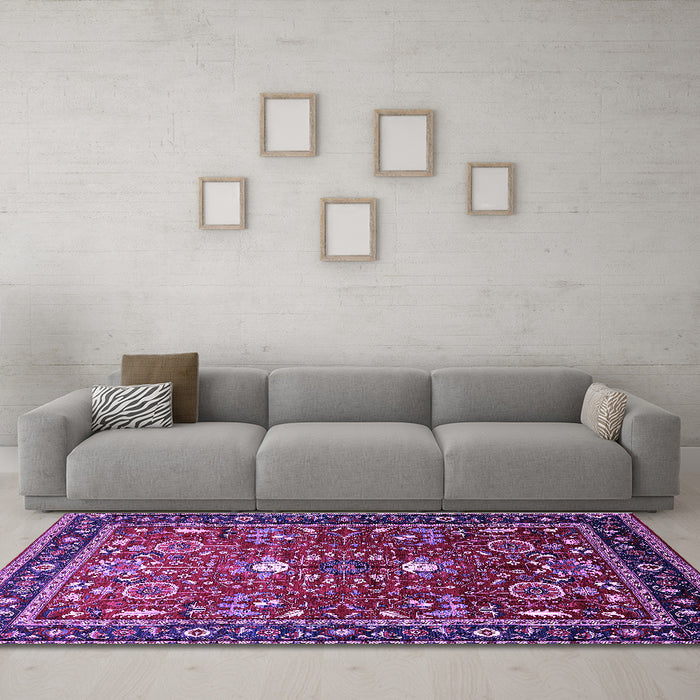 Machine Washable Oriental Purple Industrial Area Rugs in a Living Room, wshurb1491pur