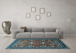 Machine Washable Oriental Light Blue Industrial Rug in a Living Room, wshurb1491lblu