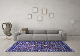 Machine Washable Oriental Blue Industrial Rug in a Living Room, wshurb1491blu