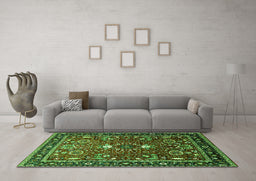 Machine Washable Oriental Green Industrial Area Rugs in a Living Room,, wshurb1491grn