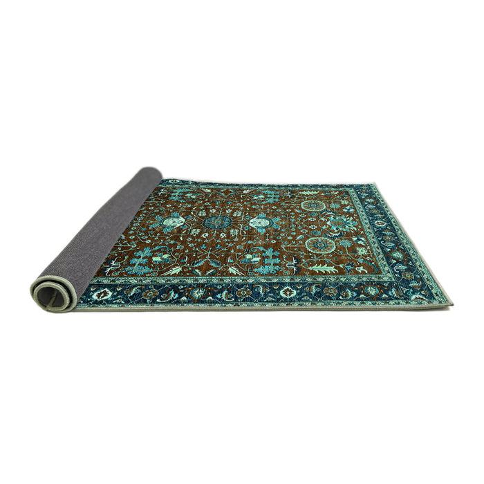 Sideview of Oriental Turquoise Industrial Rug, urb1491turq