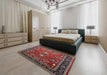 Mid-Century Modern Cranberry Red Oriental Rug in a Bedroom, urb1491