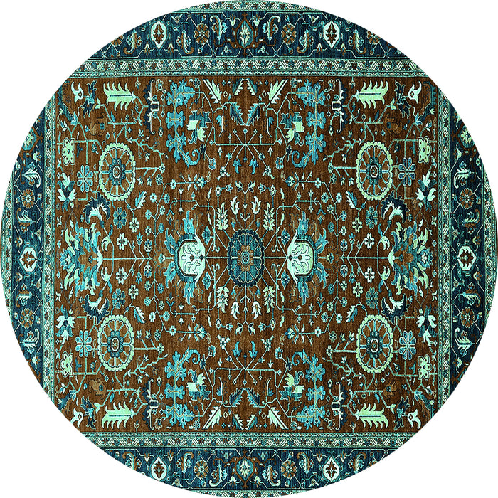 Round Machine Washable Oriental Turquoise Industrial Area Rugs, wshurb1491turq