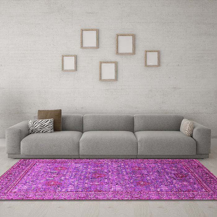 Machine Washable Oriental Pink Industrial Rug in a Living Room, wshurb1492pnk