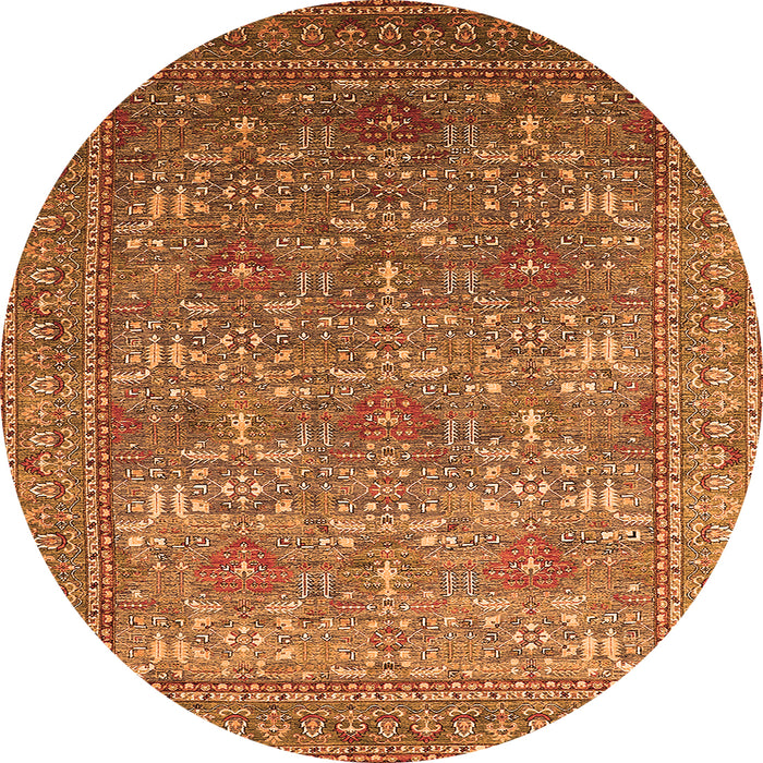 Round Machine Washable Oriental Orange Industrial Area Rugs, wshurb1492org