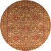 Round Machine Washable Oriental Orange Industrial Area Rugs, wshurb1492org