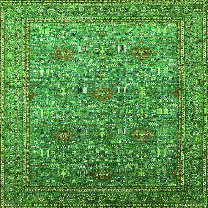 Square Machine Washable Oriental Green Industrial Area Rugs, wshurb1492grn