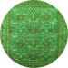 Round Machine Washable Oriental Green Industrial Area Rugs, wshurb1492grn