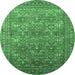 Round Oriental Emerald Green Industrial Rug, urb1492emgrn