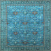 Square Machine Washable Oriental Light Blue Industrial Rug, wshurb1492lblu