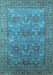 Machine Washable Oriental Light Blue Industrial Rug, wshurb1492lblu