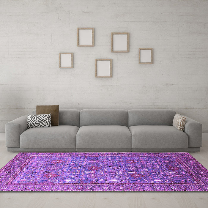 Machine Washable Oriental Purple Industrial Area Rugs in a Living Room, wshurb1492pur