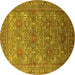 Round Machine Washable Oriental Yellow Industrial Rug, wshurb1492yw