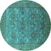 Round Machine Washable Oriental Turquoise Industrial Area Rugs, wshurb1492turq