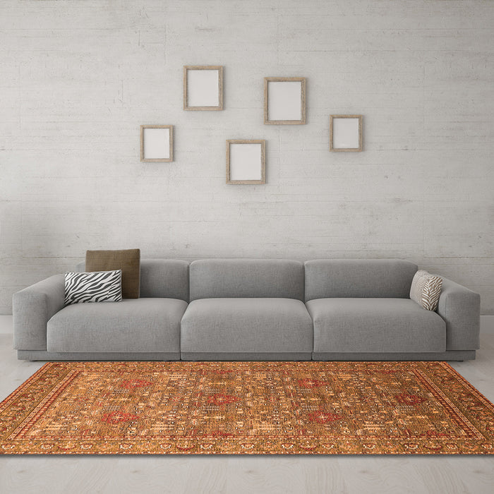 Machine Washable Oriental Orange Industrial Area Rugs in a Living Room, wshurb1492org