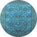 Round Machine Washable Oriental Light Blue Industrial Rug, wshurb1492lblu