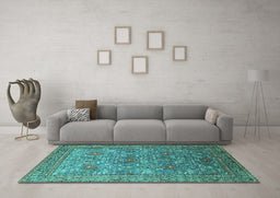 Machine Washable Oriental Turquoise Industrial Area Rugs in a Living Room,, wshurb1492turq