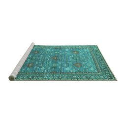 Sideview of Machine Washable Oriental Turquoise Industrial Area Rugs, wshurb1492turq