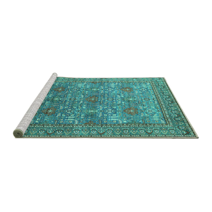 Sideview of Machine Washable Oriental Turquoise Industrial Area Rugs, wshurb1492turq