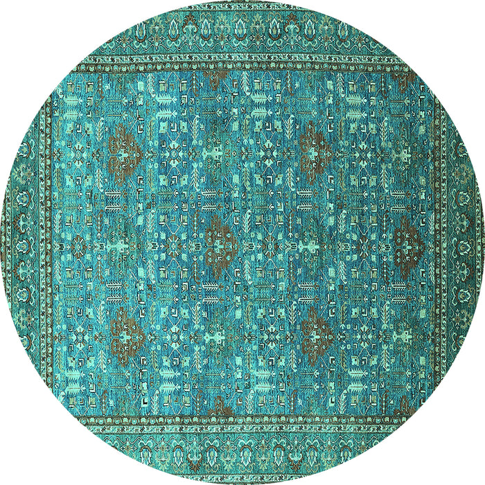 Round Oriental Turquoise Industrial Rug, urb1492turq