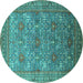 Round Oriental Turquoise Industrial Rug, urb1492turq