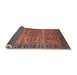 Sideview of Mid-Century Modern Fire Brick Red Oriental Rug, urb1493