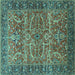 Square Oriental Turquoise Industrial Rug, urb1493turq